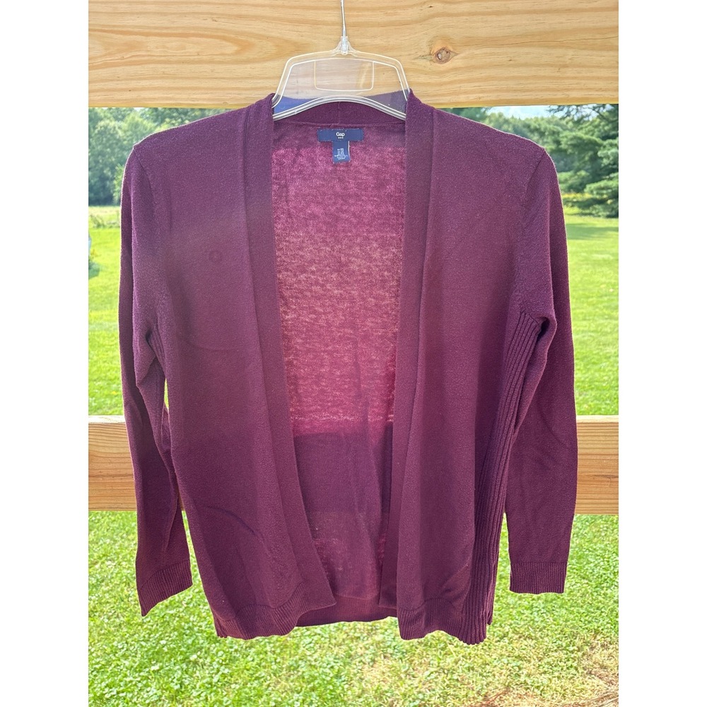 Gap Women Burgundy Plum Open Front Cardigan Long Sleeve Cotton Blend XS